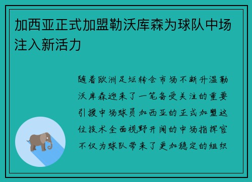 加西亚正式加盟勒沃库森为球队中场注入新活力